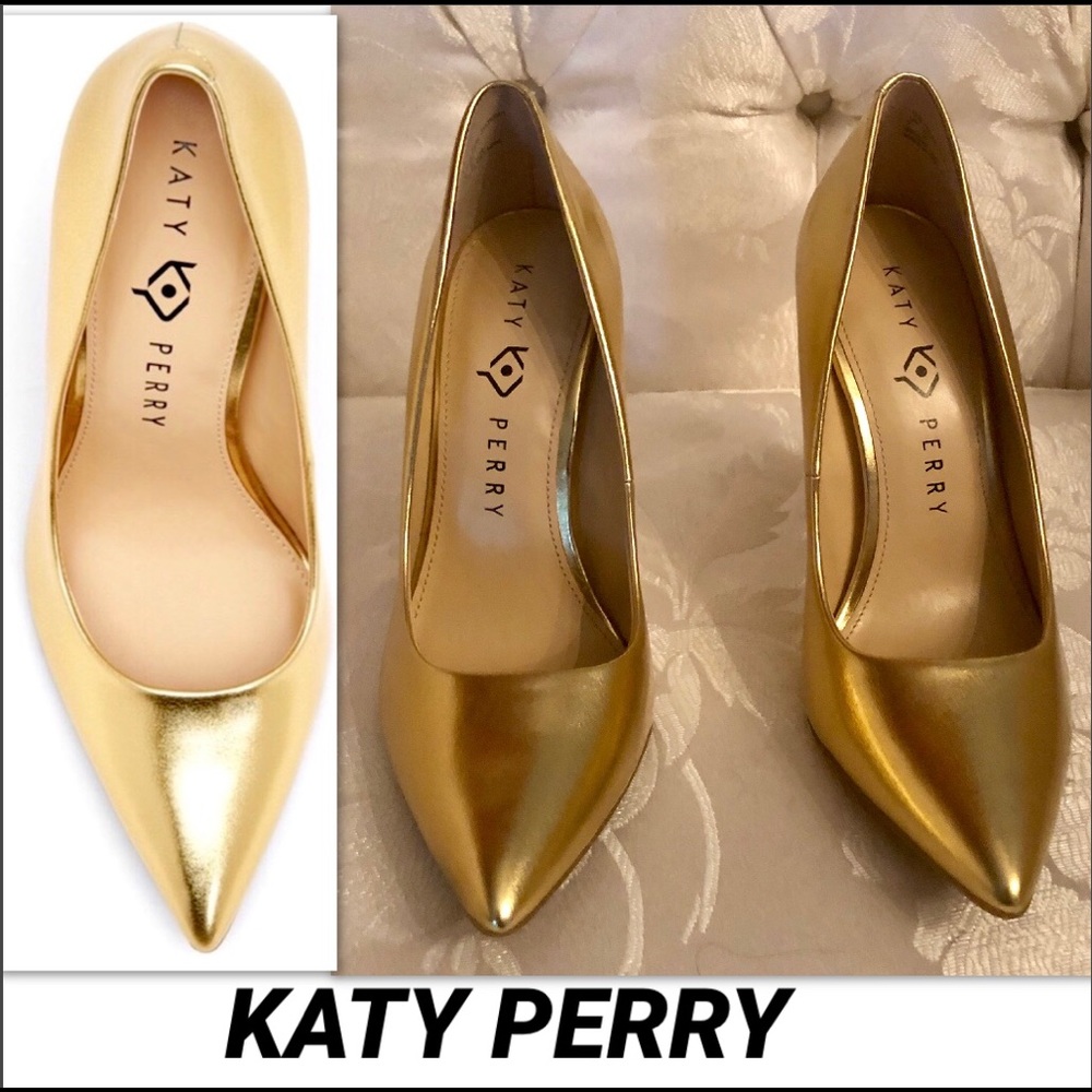 KATY PERRY •GOLD LEATHER CHAIN LINK HEEL - Picture 2 of 7